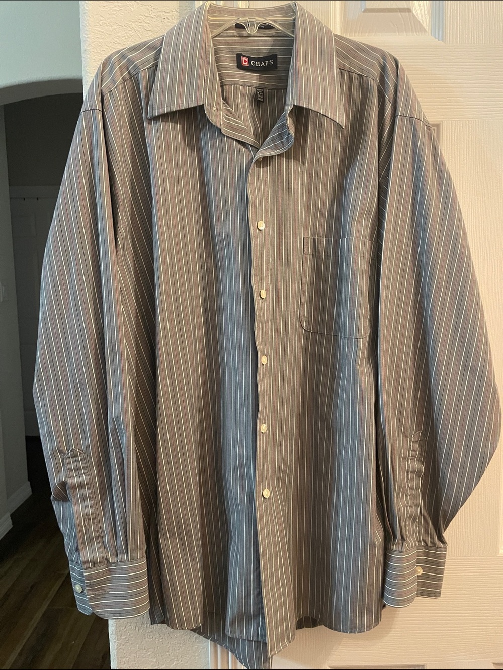 Chaps button down striped shirt long sleeve wrinkle free 16-16 1/2